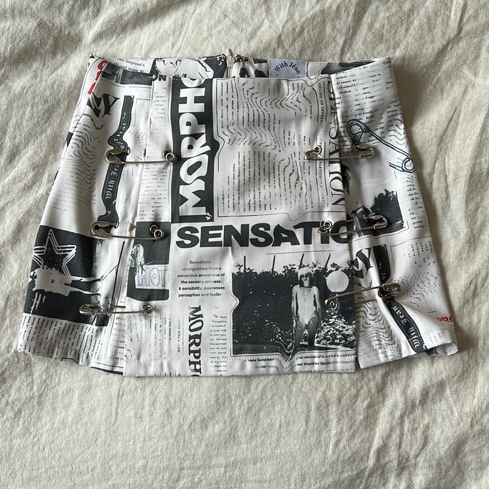 With Jean The Safety Mini skirt in Read All About It XXS